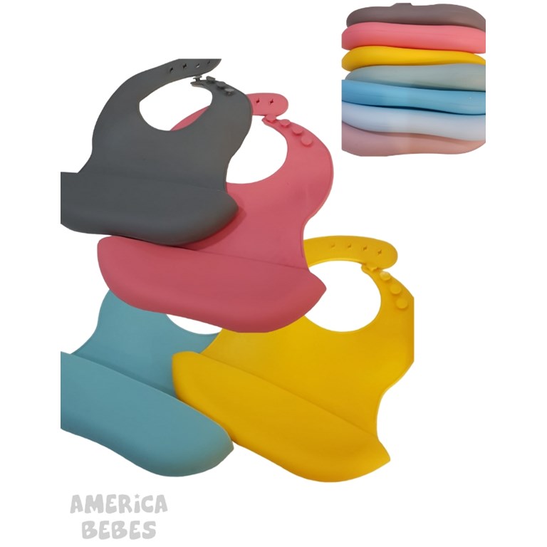 BABERO DE SILICONA CON BANDEJA RECOLECTORA COLORES SURTIDOS.