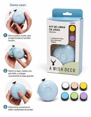 BC120 DIST LIMA DE UÑAS ELECTRICA CON 6 LIMAS PARA DIVERSAS ETAPAS. FUNCIONA A PILAS. AMÉRICA