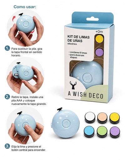 BC120 DIST LIMA DE UÑAS ELECTRICA CON 6 LIMAS PARA DIVERSAS ETAPAS. FUNCIONA A PILAS. AMÉRICA