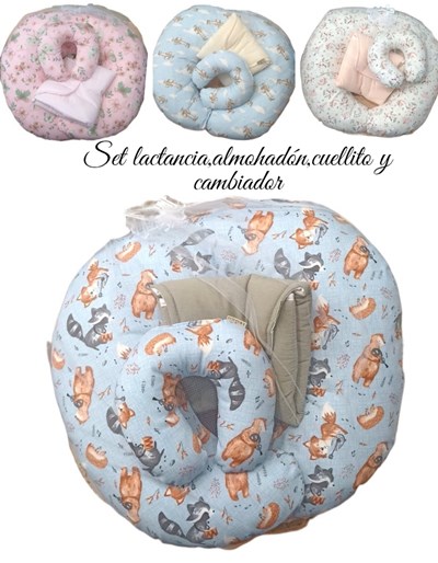SET LACTANCIA EN BOLSA REGALO TUL:  ALMOHADÓN AMANTAR + CUELLITO + CAMBIADOR. COLORES: UNISEX-NENA-VARON. AMÉRICA