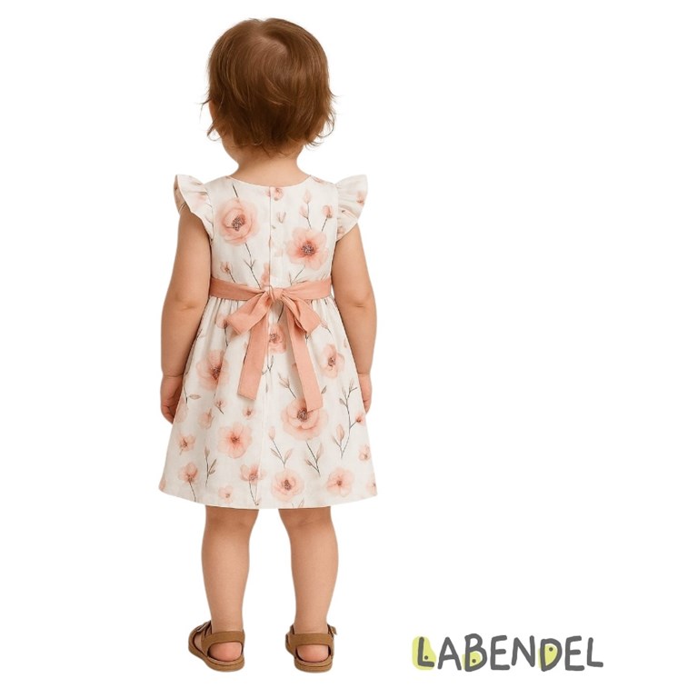 Vestido para beba con volados en manga combinado poplin y plumeti.Labendel