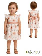 Vestido para beba con volados en manga combinado poplin y plumeti.Labendel