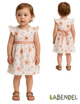 Vestido para beba con volados en manga combinado poplin y plumeti.Labendel