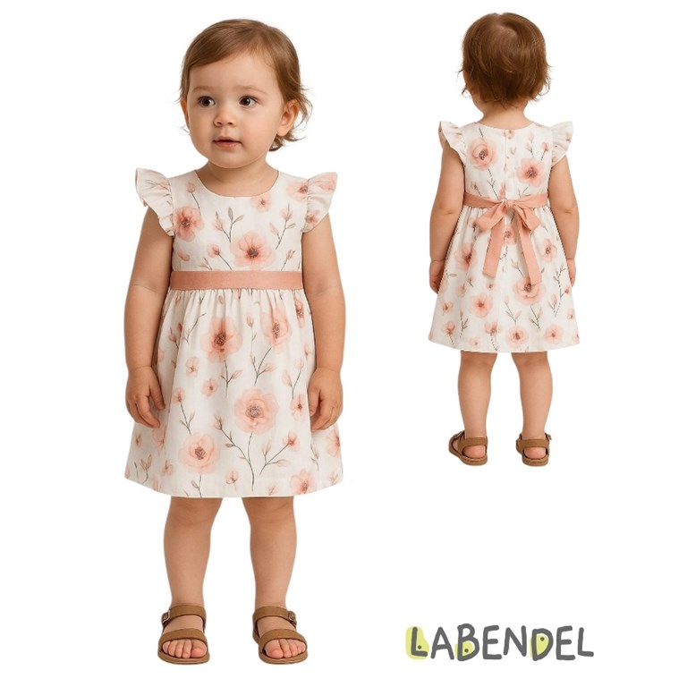 Vestido para beba con volados en manga combinado poplin y plumeti.Labendel