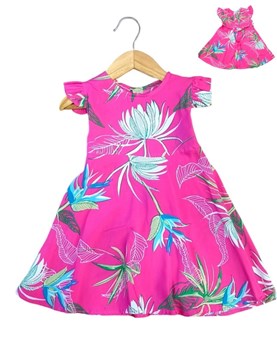 vestido beba fibrana estampado flores fondo fucsia tyg