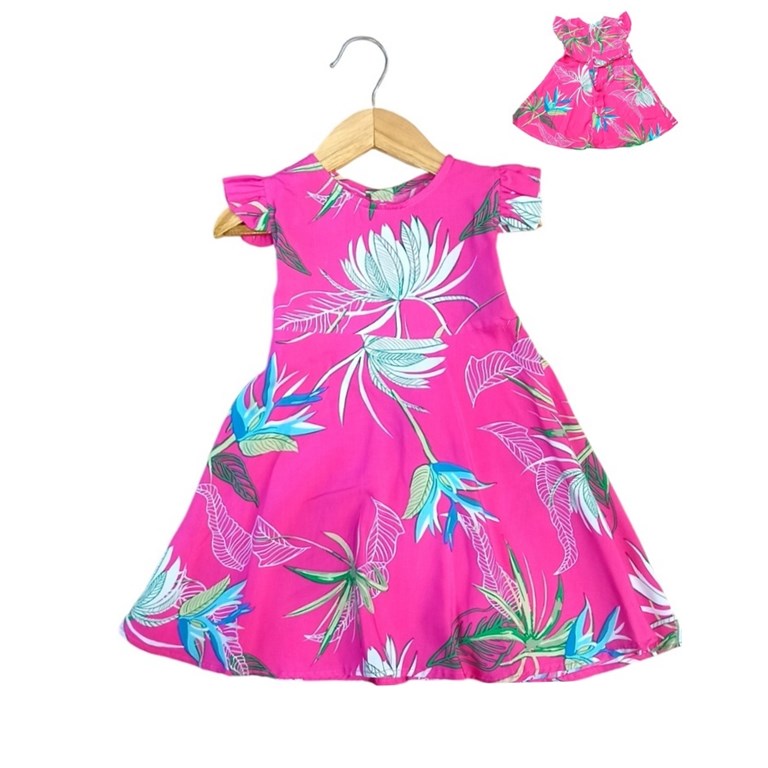 vestido beba fibrana estampado flores fondo fucsia tyg