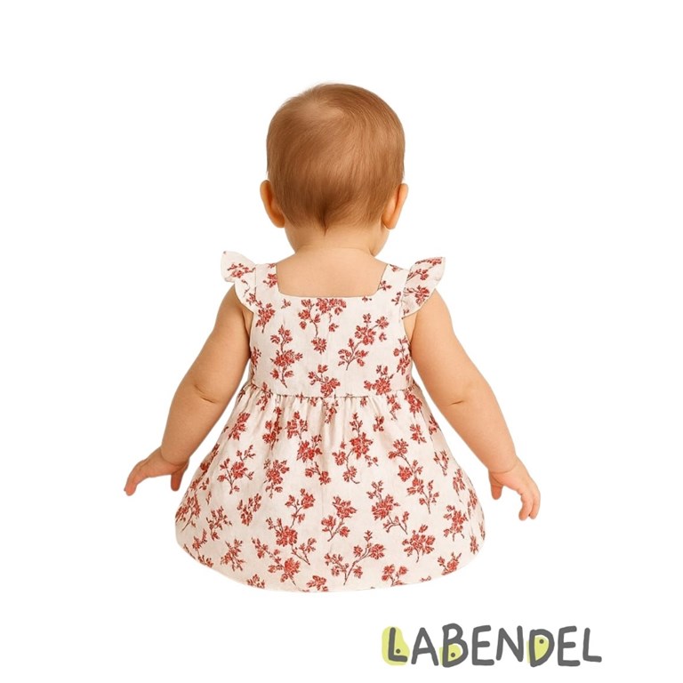 Vestido para beba tela poplin blanco con flores estampadas.LABENDEL