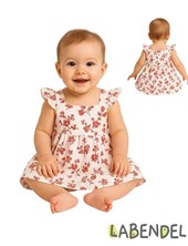 Vestido para beba tela poplin blanco con flores estampadas.LABENDEL