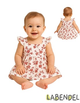 Vestido para beba tela poplin blanco con flores estampadas.LABENDEL