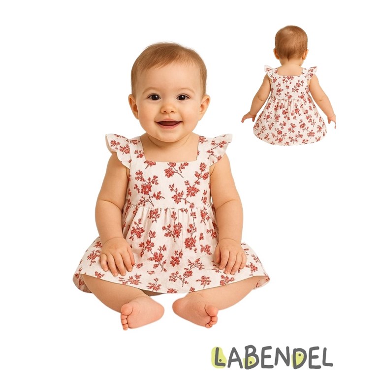 Vestido para beba tela poplin blanco con flores estampadas.LABENDEL