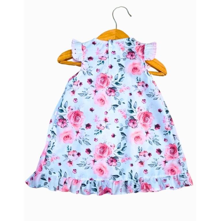 vestido de beba estampado flores con fondo blanco tela poplin