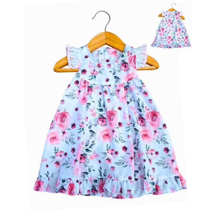 vestido de beba estampado flores con fondo blanco tela poplin