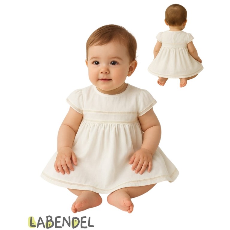 Vestido de beba liso en creep con organza.TYG