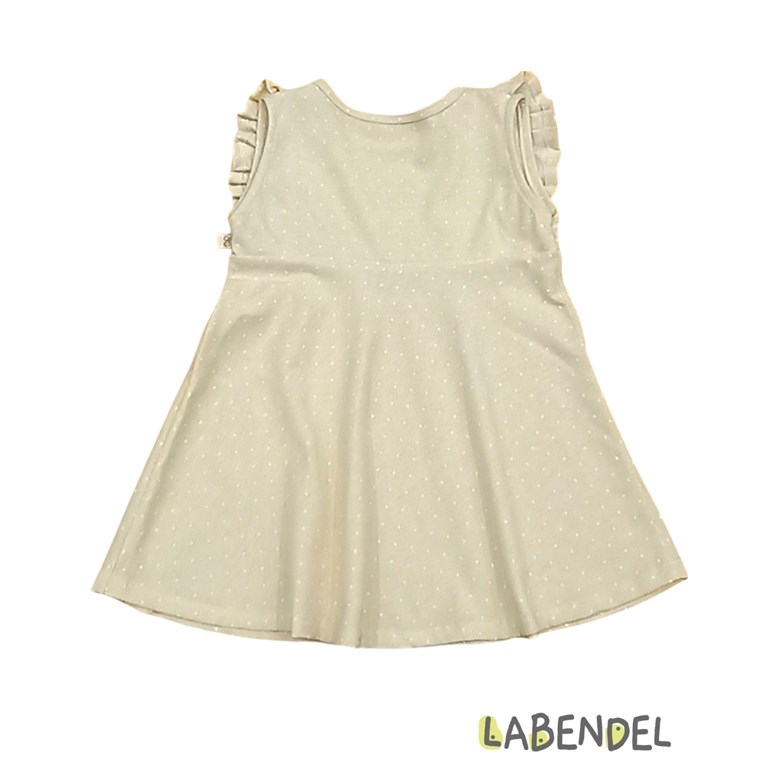 Vestido de jersey beige con pintitas blancas con volados.TYG