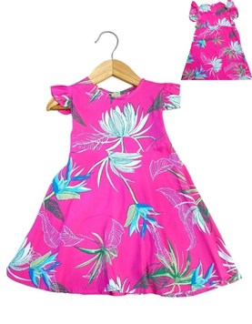 vestido de niña fibrana estampado flores en fucsia tyg