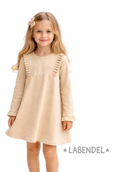 Vestido eige con volados.Labendel
