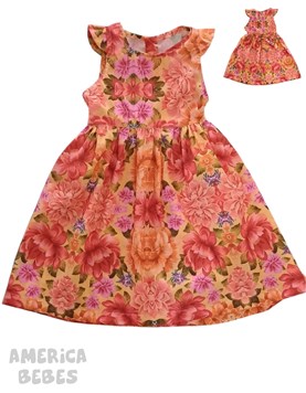 A201 VESTIDO CON VOLADOS PARA NENA EN POPLIN ESTAMPADO FLORONES MULTICOLORES TYG