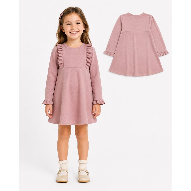 Vestido rosa con volados montaine nena.Labendel