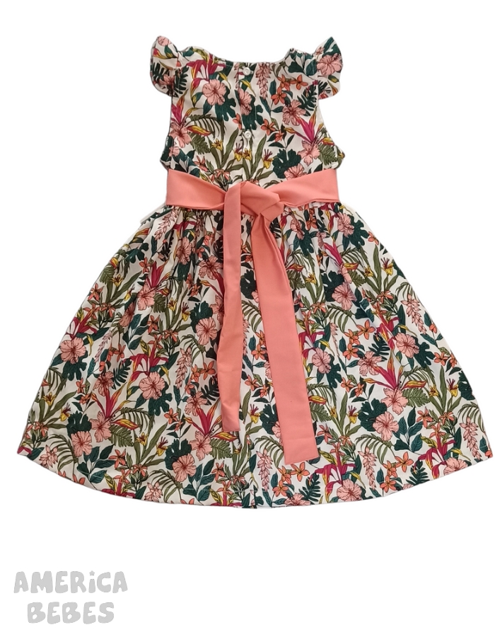 A203 VESTIDO PARA NENA EN FIBRANA CON VOLADOS ESTAMPADO FLORES CON