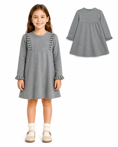 Vestido gris con volados.Labendel