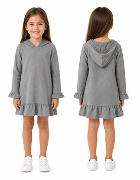 Vestido gros con capucha y puntilla.Labendel