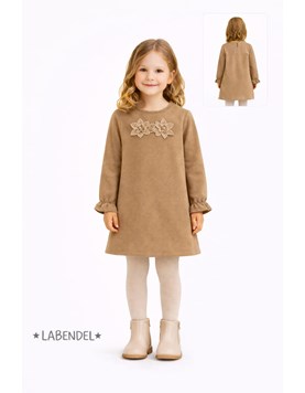 Vestido tostado con  flores en montaine para nena .Labendel