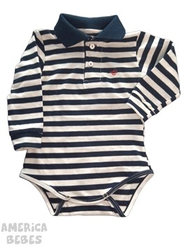 A2 BODY CHOMBA RAYADO AZUL Y BLANCO CUELLO AZUL MANGA LARGA PARA BEBE VARON TYG
