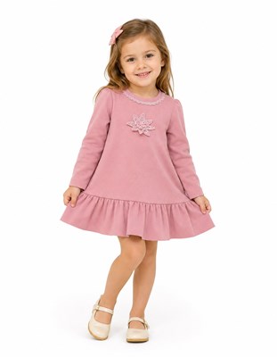 VESTIDO ROSA DE NENA CON UNA FLOR. LABENDEL