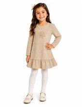 Vestido beige con puntilla y 1 flor para nena.Labendel