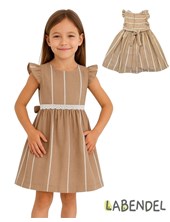 Vestido para nena rayado beige con blanco.Labendel