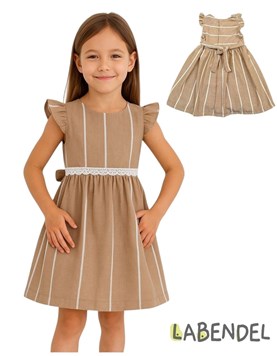 Vestido para nena rayado beige con blanco.Labendel