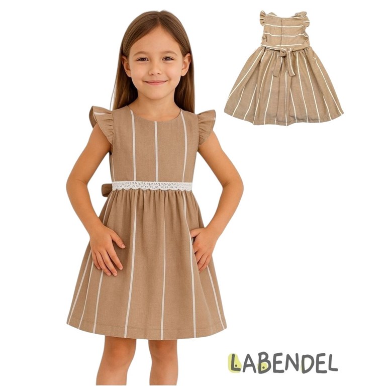Vestido para nena rayado beige con blanco.Labendel
