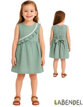 Vestido de nena verde con puntilla.Labendel