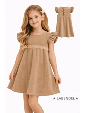 Vestido de corderoy beige con puntilla para nena.Labendel
