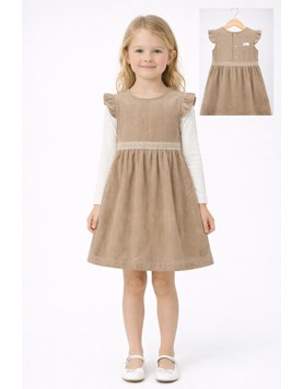 Vestido de corderoy beige con puntilla para nena.Labendel