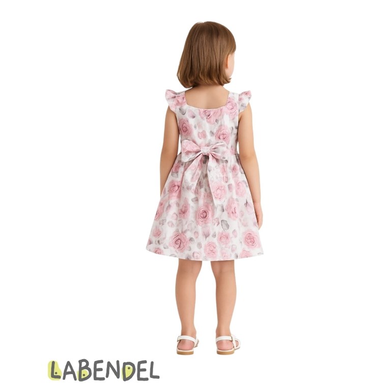 Vestido de poplin con puntillas en crudo y rosa para nena.Labendel