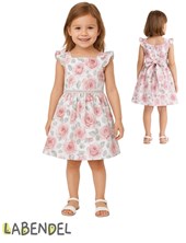 Vestido de poplin con puntillas en crudo y rosa para nena.Labendel
