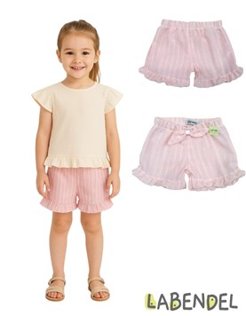 Short de nena simil lino color rosa.Labendel