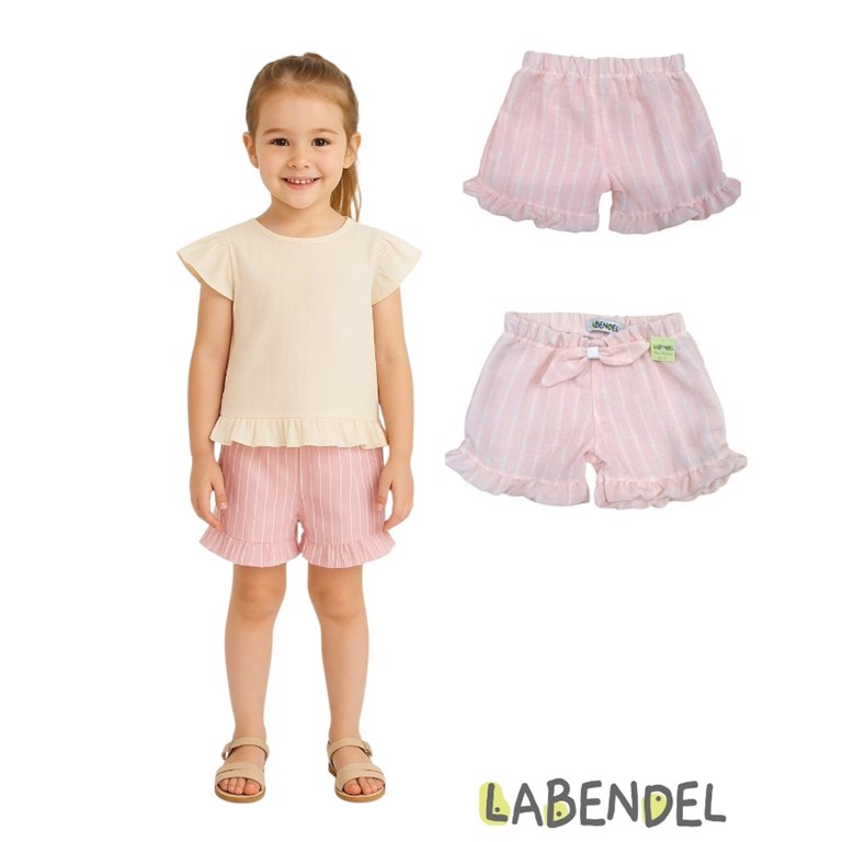 Short de nena simil lino color rosa.Labendel