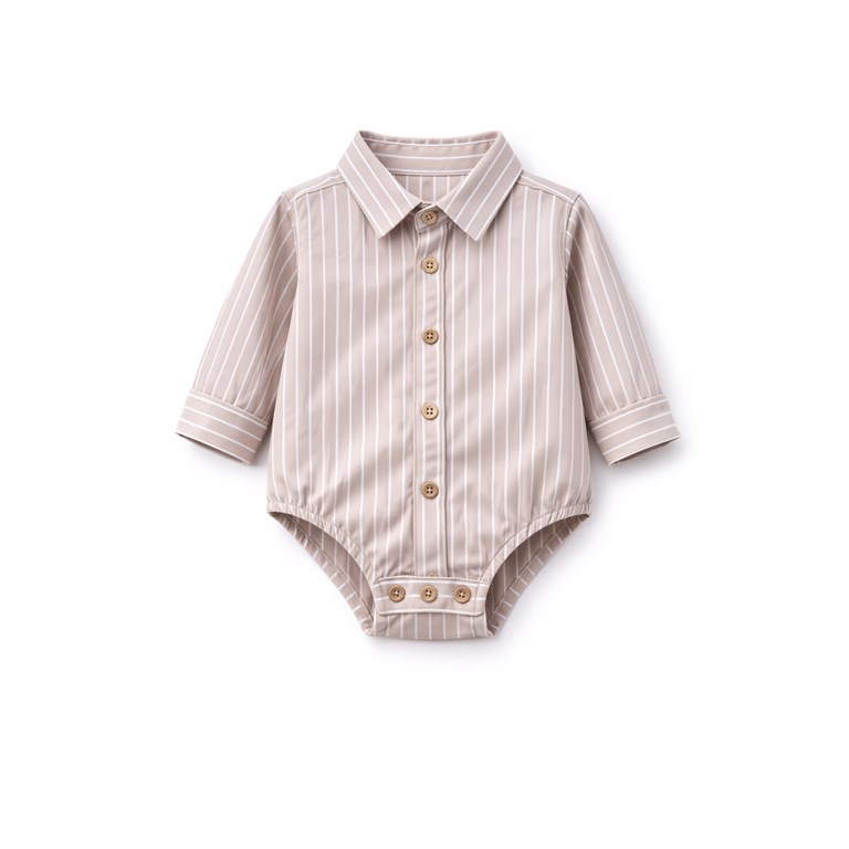Body camisa rayada poplin beige para bebe. Labendel
