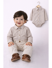 Body camisa rayada poplin beige para bebe. Labendel