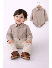 Body camisa rayada beige oscuro. Labendel