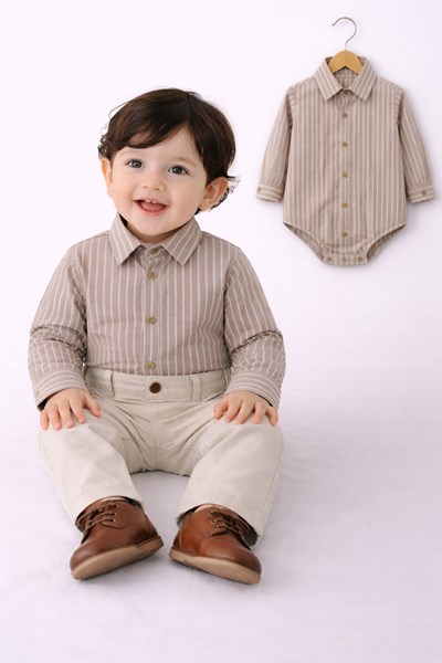 Body camisa rayada beige oscuro. Labendel