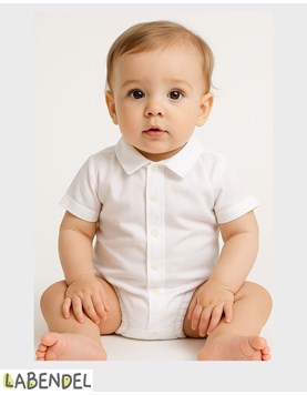 Body camisa blanco rayado para bebe.Labendel