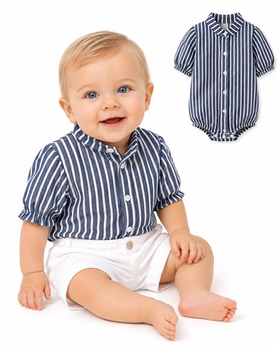 BODY CAMISA MANGA CORTA CUELLO MAO LINO RAYADO. LABENDEL