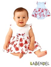 Body vestido para beba blanco con flores rojas .Labendel