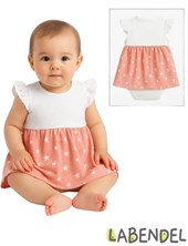 Body vestido manga corta color rosa con flores blancas para beba.Labendel
