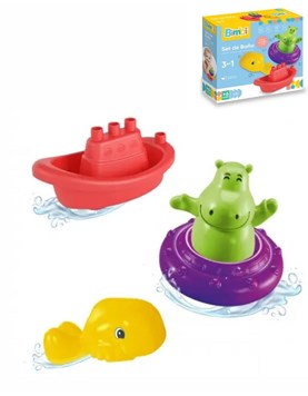 SET DE BAÑO PARA EL AGUA. BARQUITO, HIPOPOTAMO Y BALLENA. BIMBI