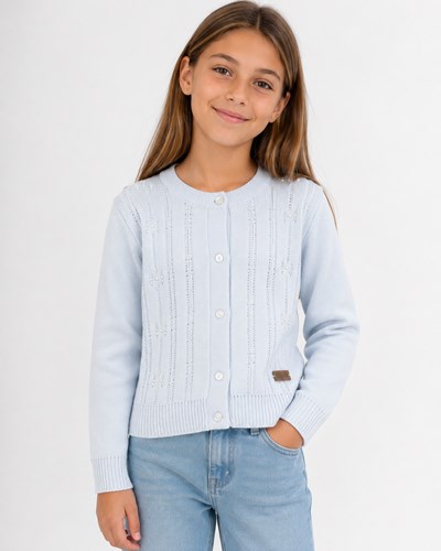 CAMPERITA TEJIDA BLANCA CON PERLAS PARA NENA. CEO