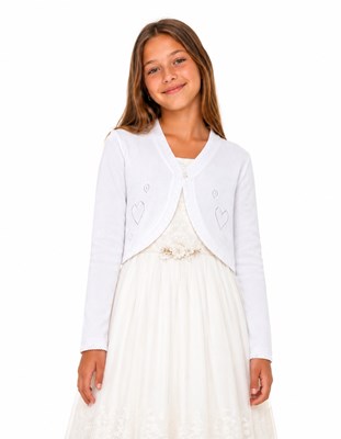 SAQUITO BLANCO TORERITA CORAZÓN TEJIDO PARA NENA. CEO
